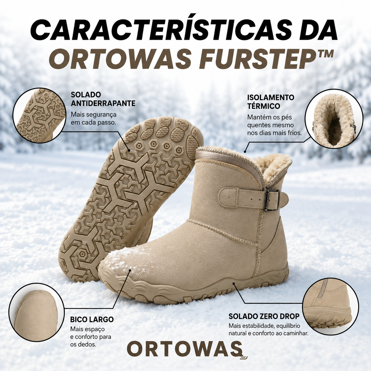 OrtoWas Furstep™ | Sapatos Barefoot quentes e aliviantes para mulher